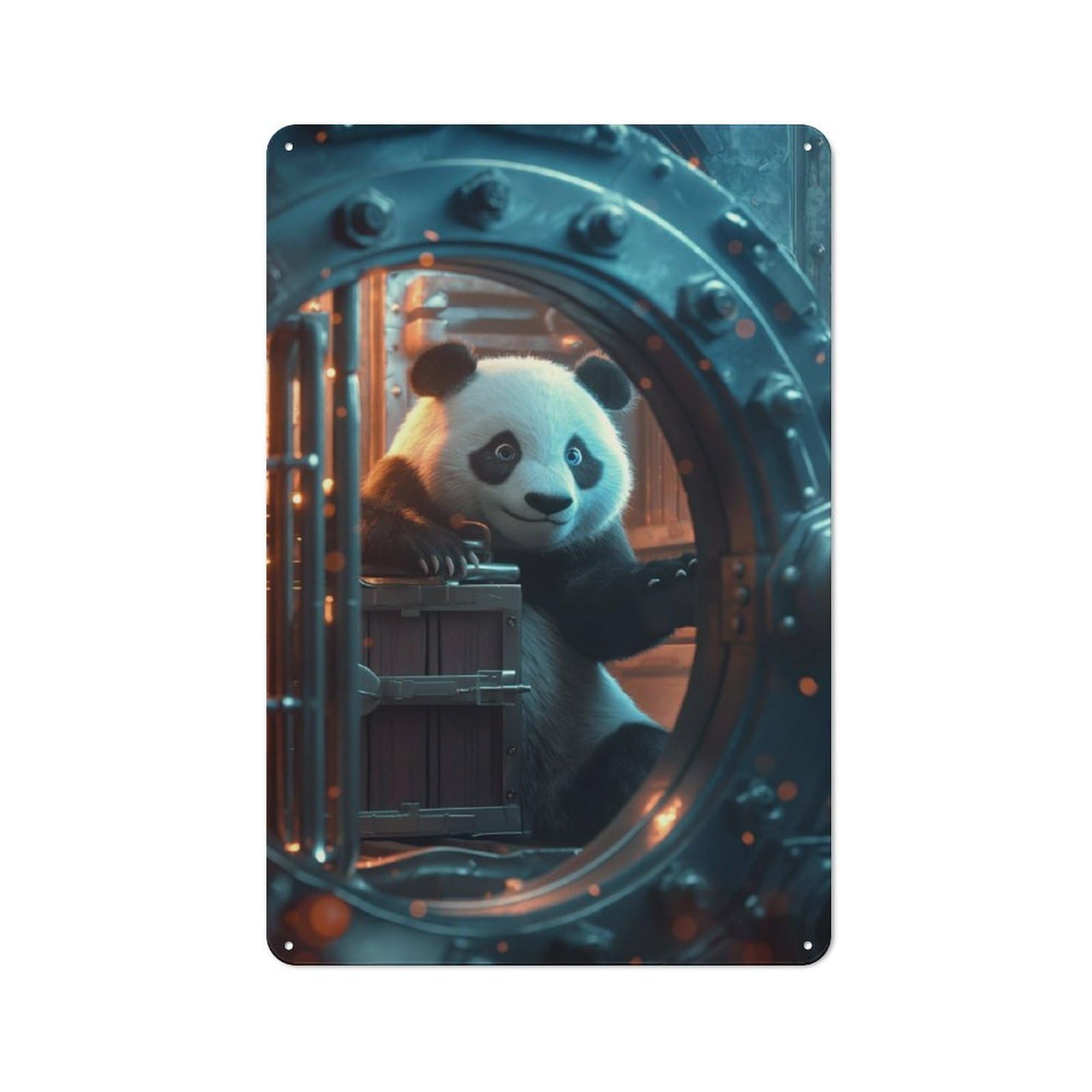 Junmoney Cute Panda Bank Vault Shed Style Metal Wall Decor 30X20cm, Tin Sign For Conservatory, Home Bar Or Utility Room
