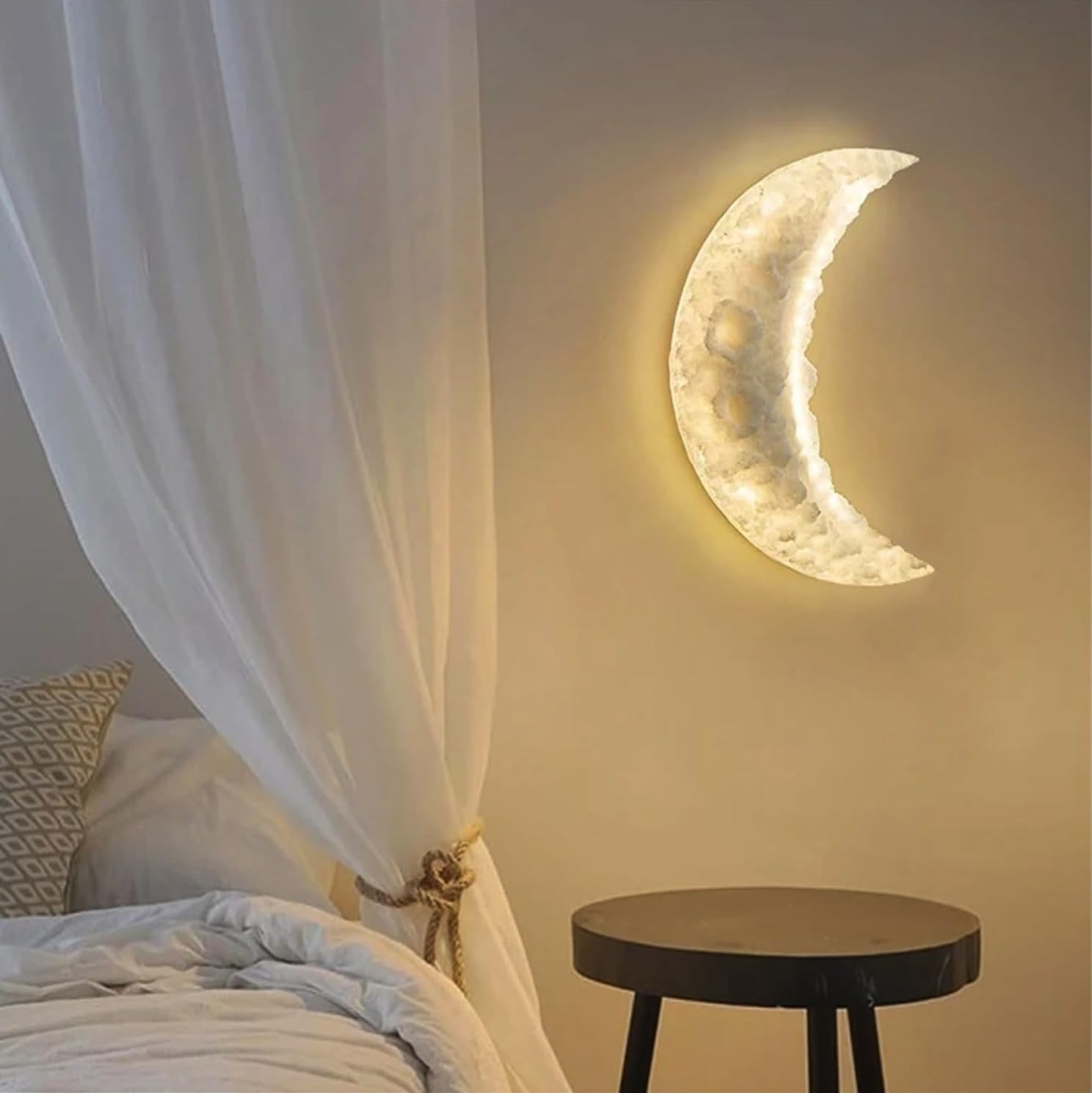 Groeien 10W | 3 Color Crescent 3D Half Moon Wall Sconce Decor Wall Light for Bedroom Living Room Corridor Lighting Fixtures Wall Mount(Warm+Natural+Coolwhite)(Crescent Moon, 1, Count)