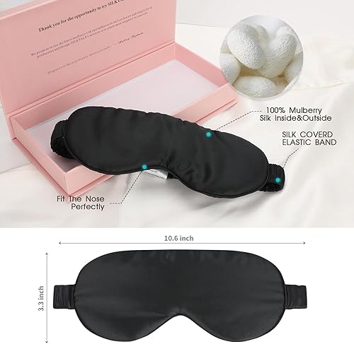 Miniatura 3 de Máscara de ojos de seda morera con bloqueo de luz para adultos, para dormir de lado, color negro