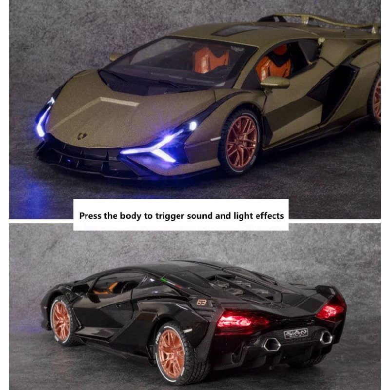 Image of 1:24 Lamborghini Sian Miletry Toy Die-cast Metal Toy Model Car Pull Back car Super car with Openable Doors with Sound and Light for Gifts Toys for Kids (1:24 Lamborghini Sian - Green)