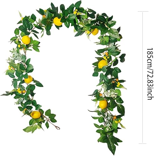 Miniatura 6 de Guirnalda artificial de limón y flores de 6 pies, corona de primavera para puerta delantera, pared, mesa, hogar, gabinete, fiesta, decoración de boda
