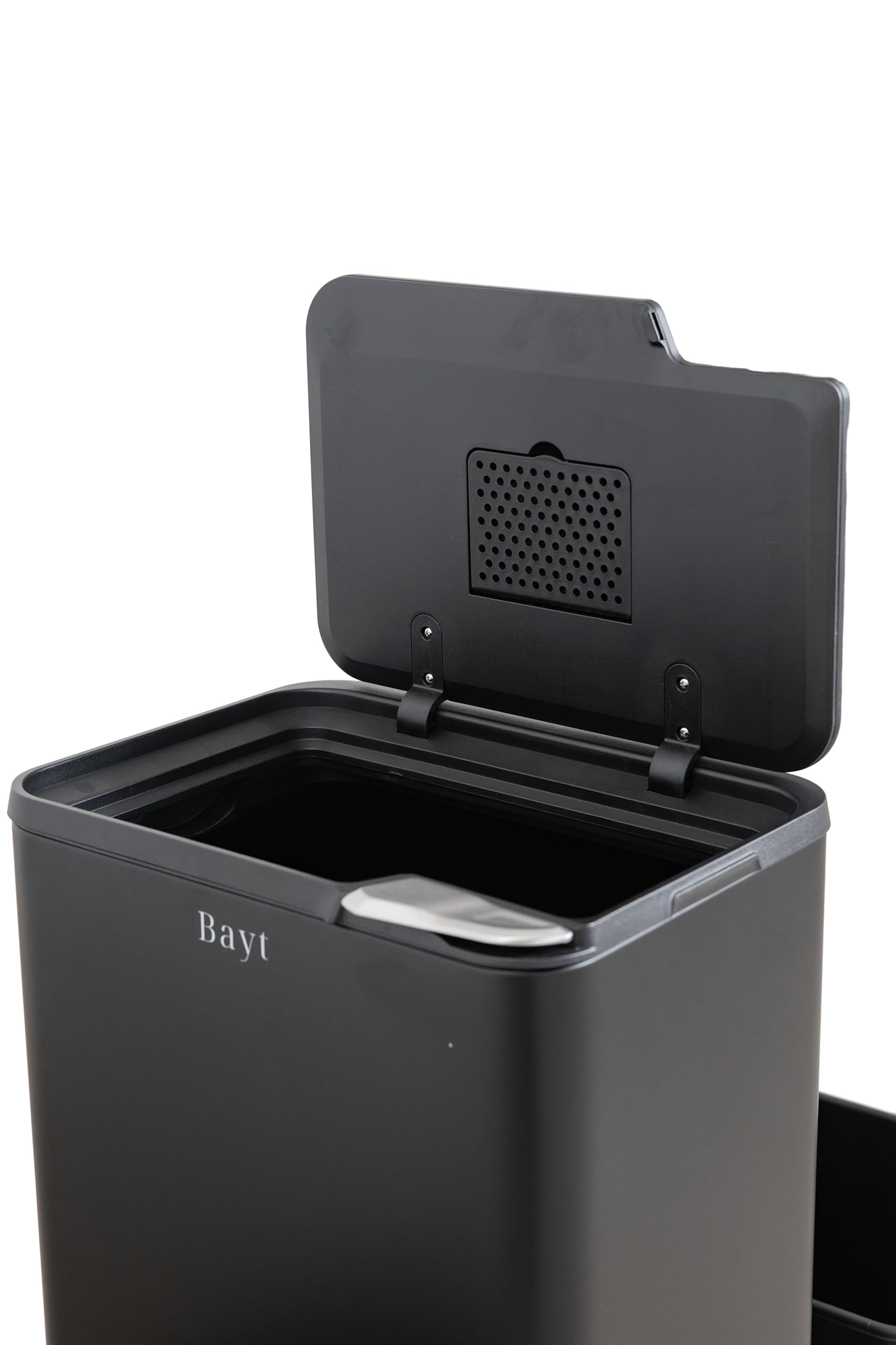 Bayt Cubo De Reciclaje De 60 L Para Cocina - Cubos De Cocina De 60 Litros Con Dos Cubos Interiores Para La Separación De Residuos | Cubo De Basura Vertical De Acero Inoxidable Negro Mate
