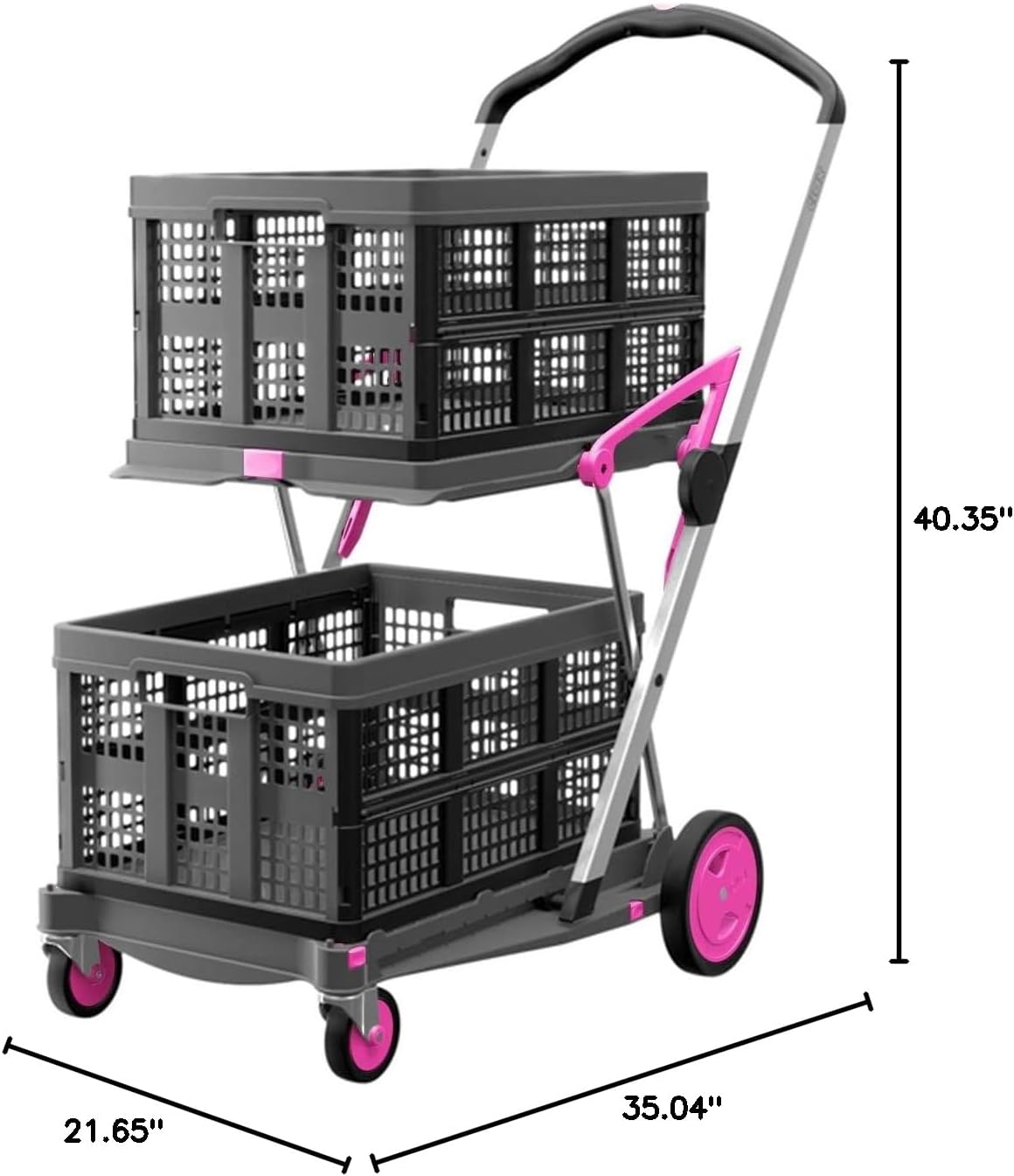 CLAX® The Original | Made in Germany | Multi Use Functional Collapsible Carts | Mobile Folding Trolley | Storage Cart Wagon | Shopping Cart with 2 Storage Crates (Pink)