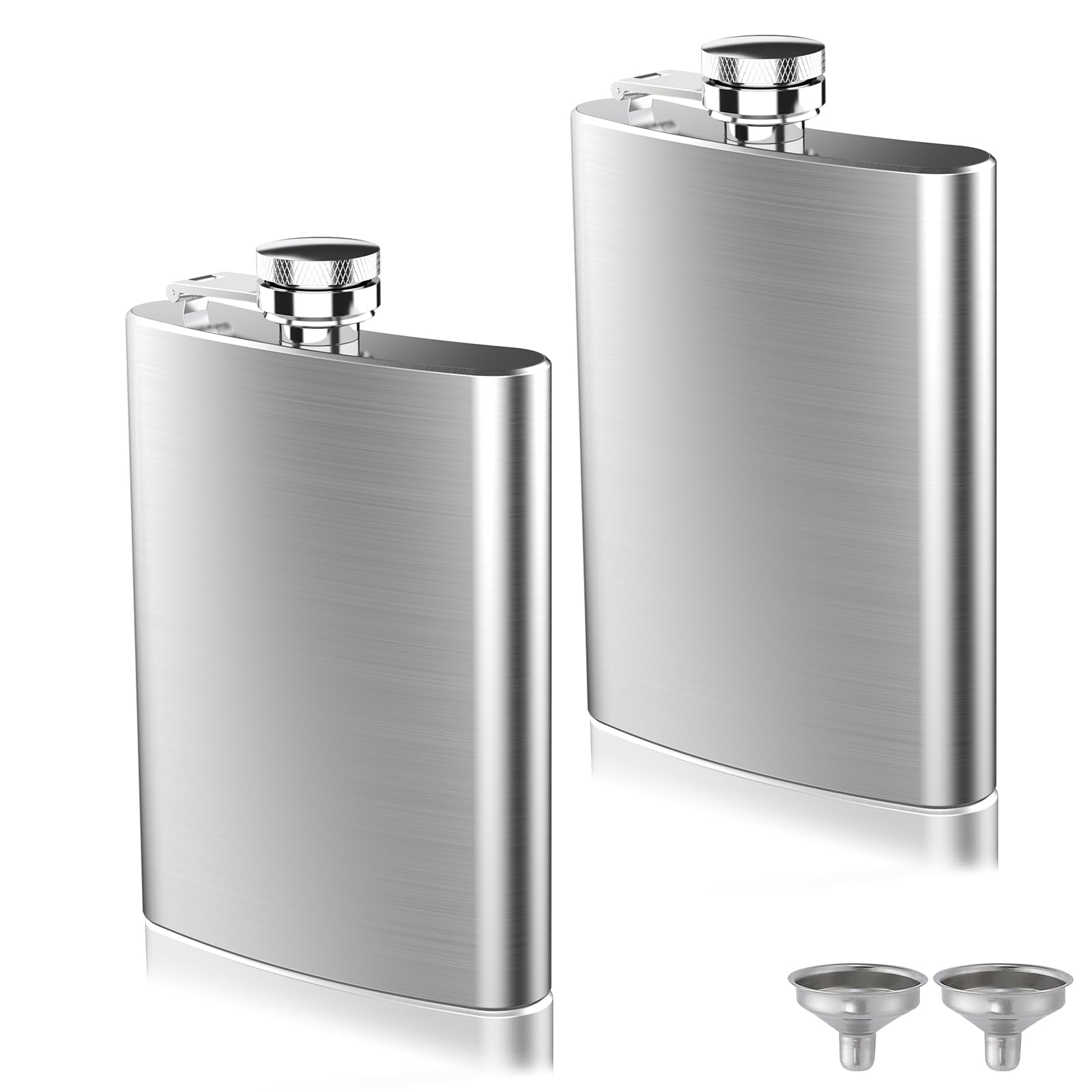 2-Pack 8 Oz Hip Flasks for Liquor, Hianjoo Leakproof Thin Stainless Steel Flasks Camping Pocket Flask With Funnel for Men Women, Portable Metal Flask for Wedding Party Groomsmen Bridesmaid Gift