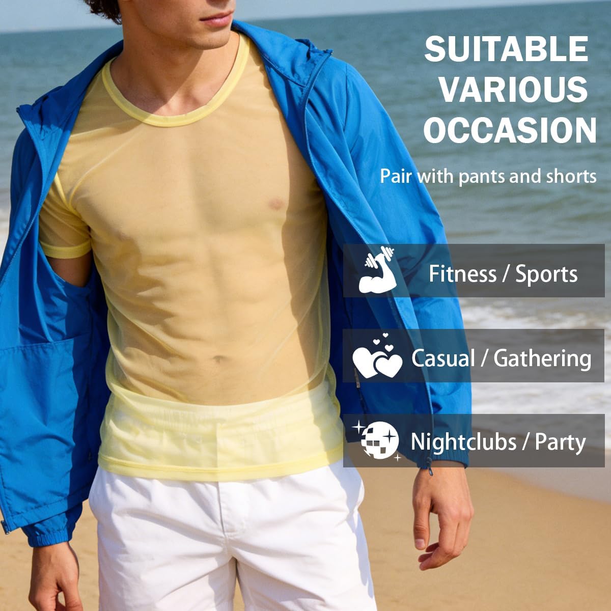 YINYOUYU Mens Mesh Shirt See Through Top Sexy Muscle Tee Lounge Short Sleeves Sheer Breathable T-Shirt Clubwear - Image 6