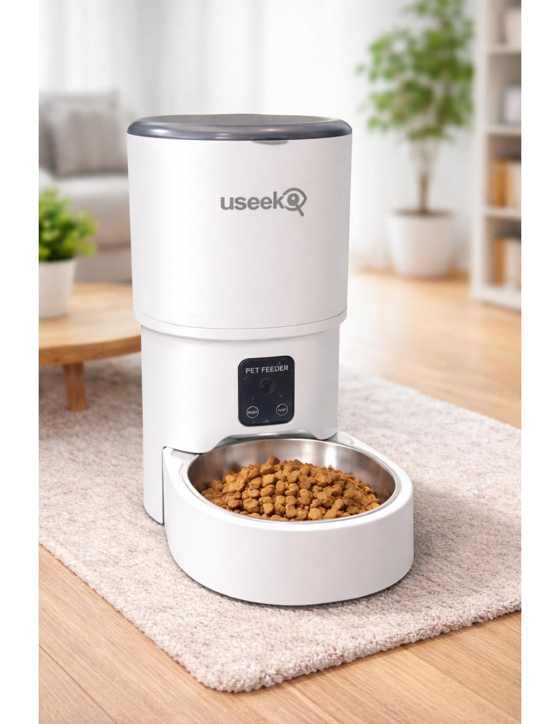 Distributore Automatico Cibo Smart con Videocamera Wi-Fi per Gatti e Cani, Controllo App, Audio Bidirezionale, Bianco