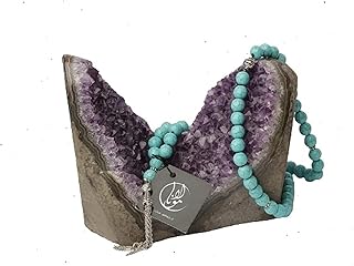 JAZZEEL Blue Turquoise Gemstone Rosary with 66 Beads 10mm Size for Islamic Prayer Tasbih Elegant Misbaha Sibha for Men Women Dhikr Meditation Spiritual Muslim Gift Natural Stone