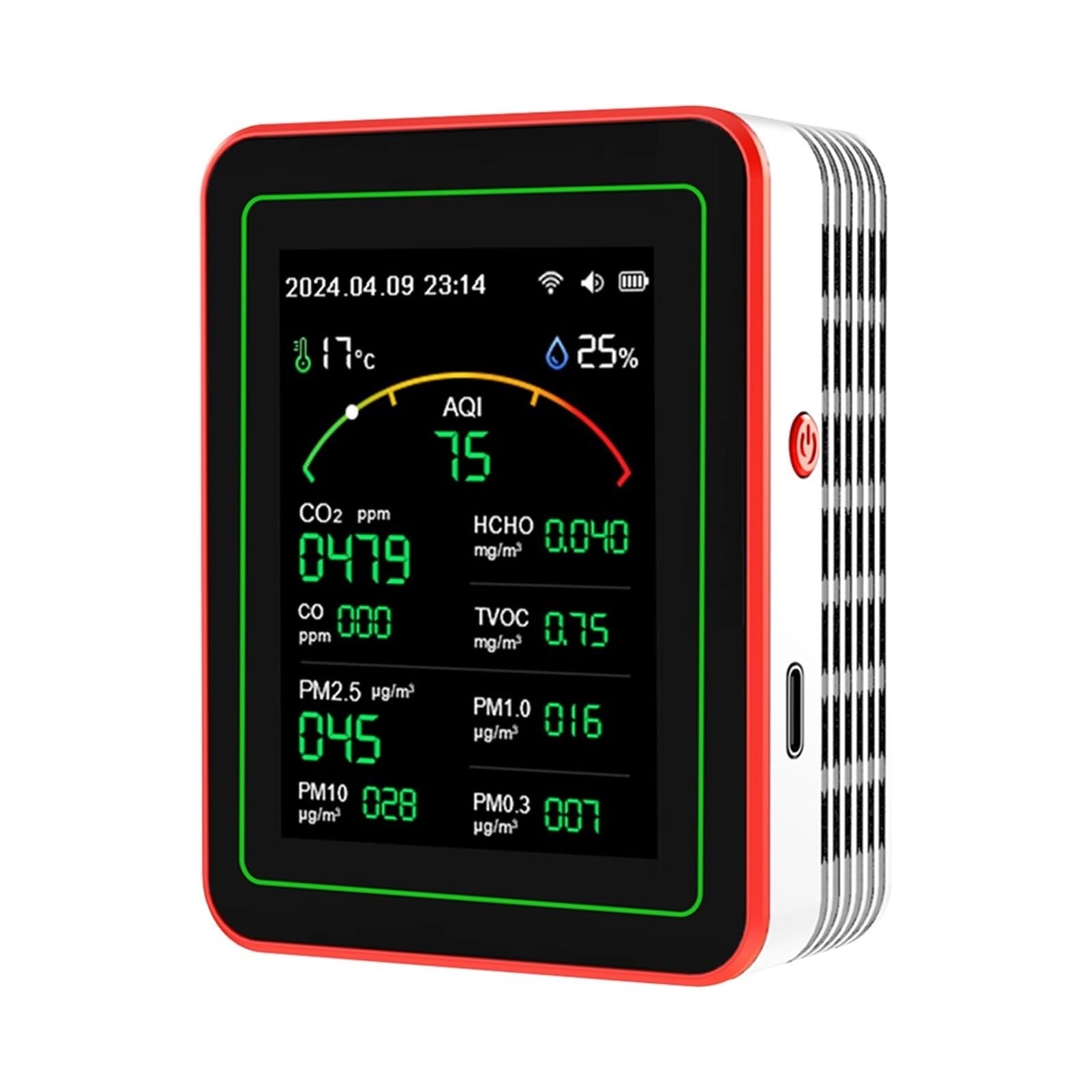 Air Quality Monitor, Rilevatore Di Qualità 'aria WiFi 15 In 1 CO CO2 PM0.3 PM1.0 PM2.5 PM10 Tester Portatile Misuratore Umidità A Temperatura(WHITE)