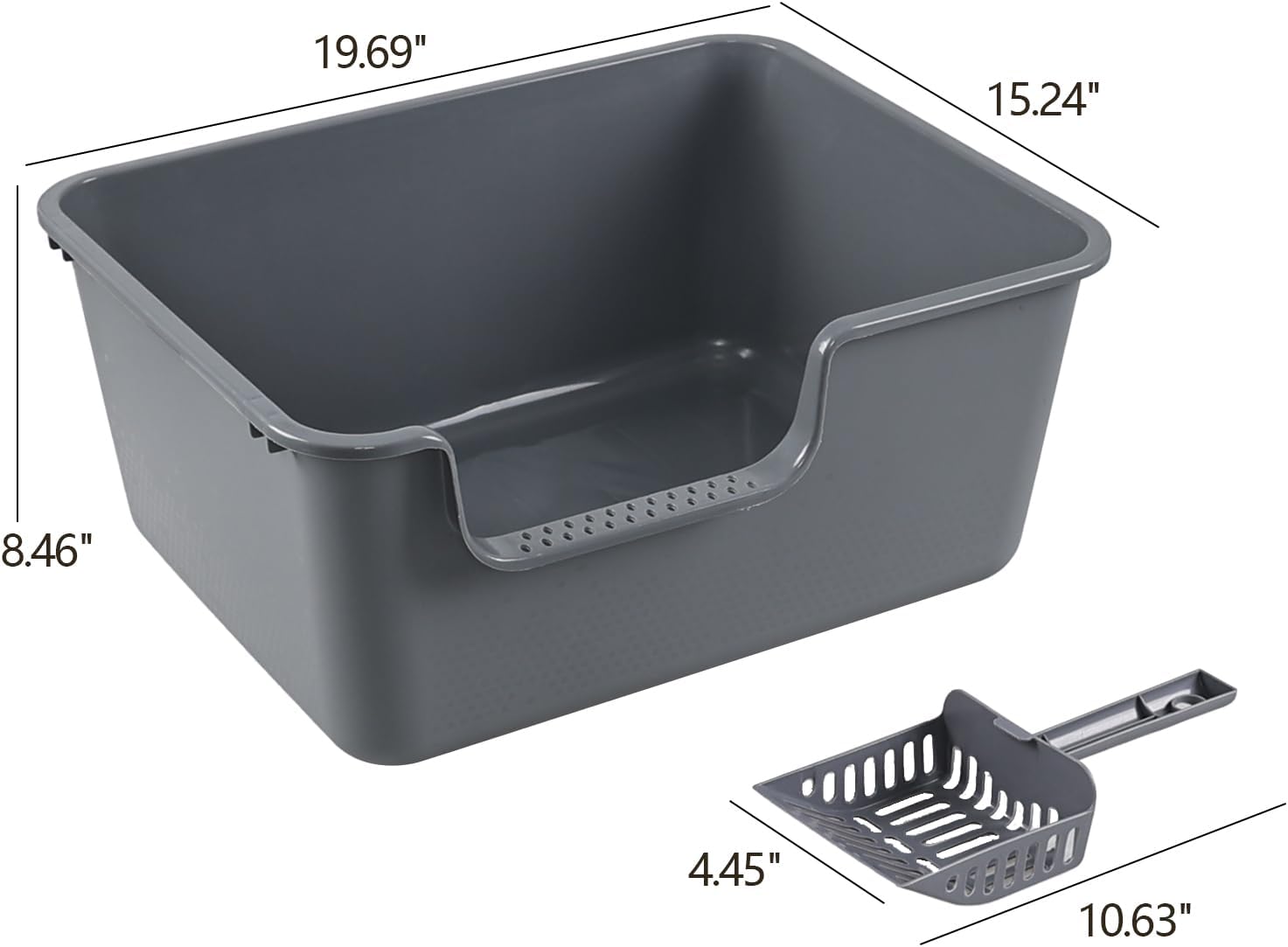 Kekow 4-Pack Anti-Splashing Kitty Litter Box with Scoop, Plastic Open High Sided Cat Litter Box, Gray