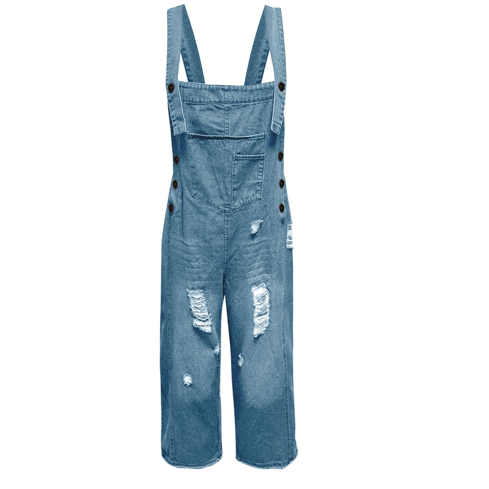 duaicnvow Salopette Jeans Donna Tuta Estiva Lunga in Denim Da Donna Baggy Jumpsuit Donne Denim Monopezzi Da Lavoro 90s Retrò Eleganti Pantaloni Larghi Jeans Tuta A Gamba Larga Casual Taglie Forti