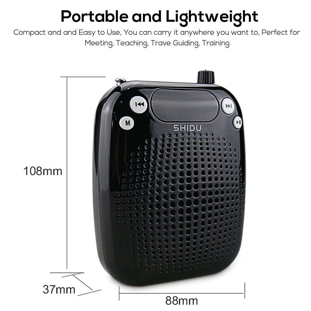 Amplificatore vocale portatile SHIDU amplificatore di voce senza fili con microfono UHF, mini altoparlante Pa sistema ricaricabile da 10W 2000 mAh per insegnanti, guida turistica, yoga, aula