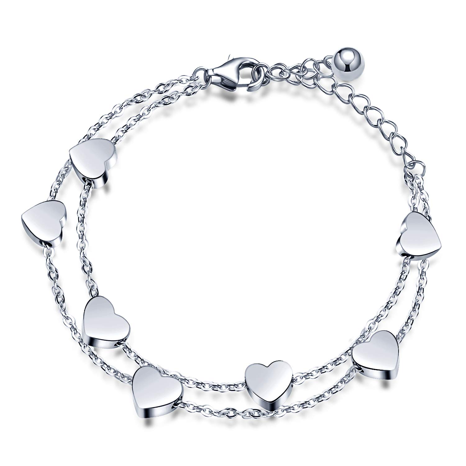 Bracciale Donna A Strati Con Cuori E Doppia Catena In Acciaio Inox - 5