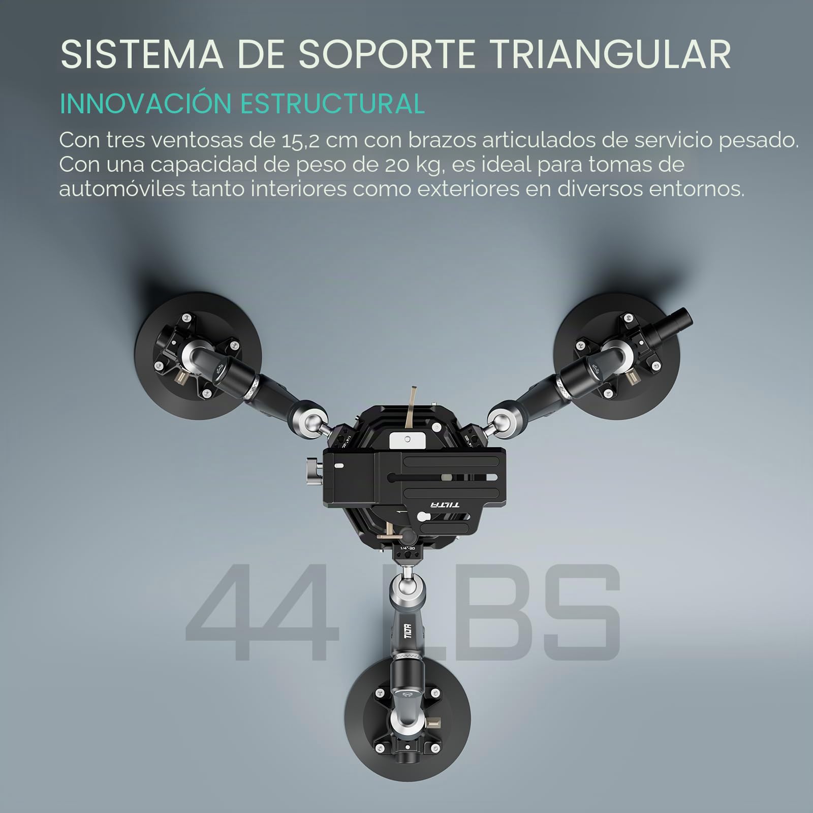 Tilta Sistema de montaje articulado Hydra para coche con ventosa de 6'' con raíl NATO, brazo articulado y placa extensora de liberación rápida Manfrotto, cargas útiles de hasta 44 lbs HDA-T11