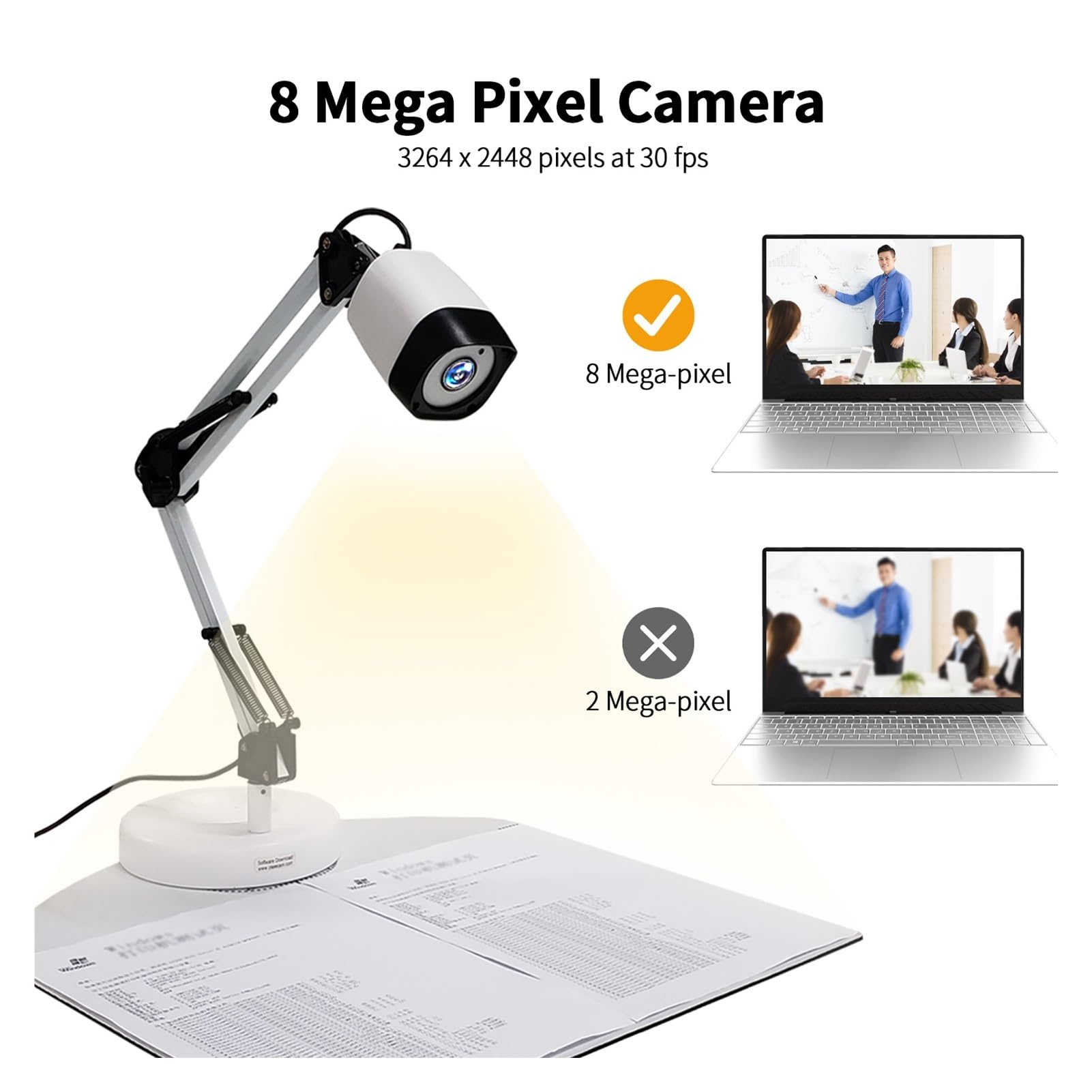 Cámara y cámara web con escáner de documentos 2 en 1, luz LED suplementaria automática y tamaño de escaneo A3 HD de 8M for enseñanza en línea