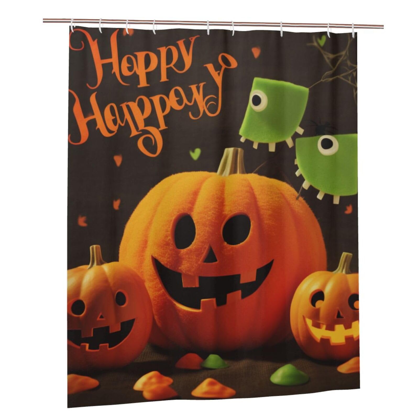 BWWHCCTI Happy Halloween Printed Shower Curtain With 12 Plastic Hooks Opaque Quick Drying Waterproof Shower Curtains Sets For Bathroom 152x183 Cm