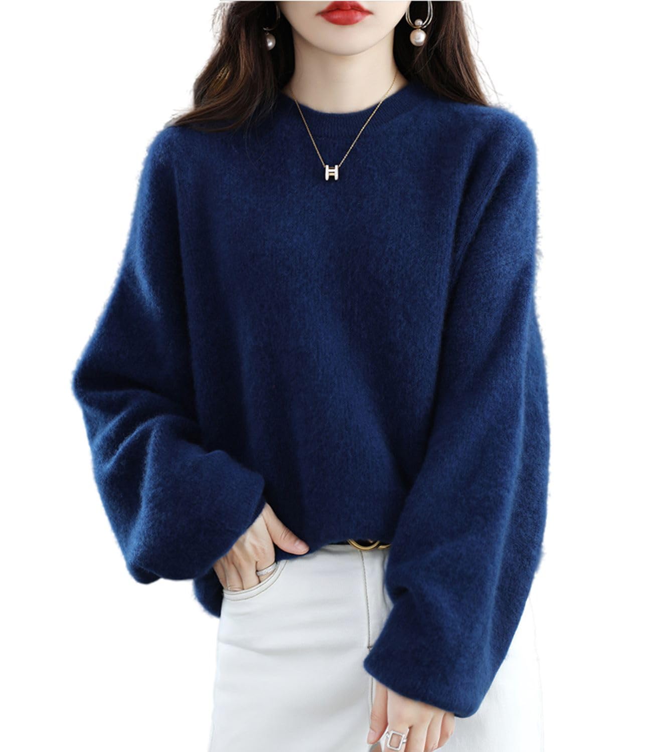Maglioni da donna 100% pura lana merino pullover autunno inverno sciolto lavorato a maglia O-collo manica lunga spessa top caldi