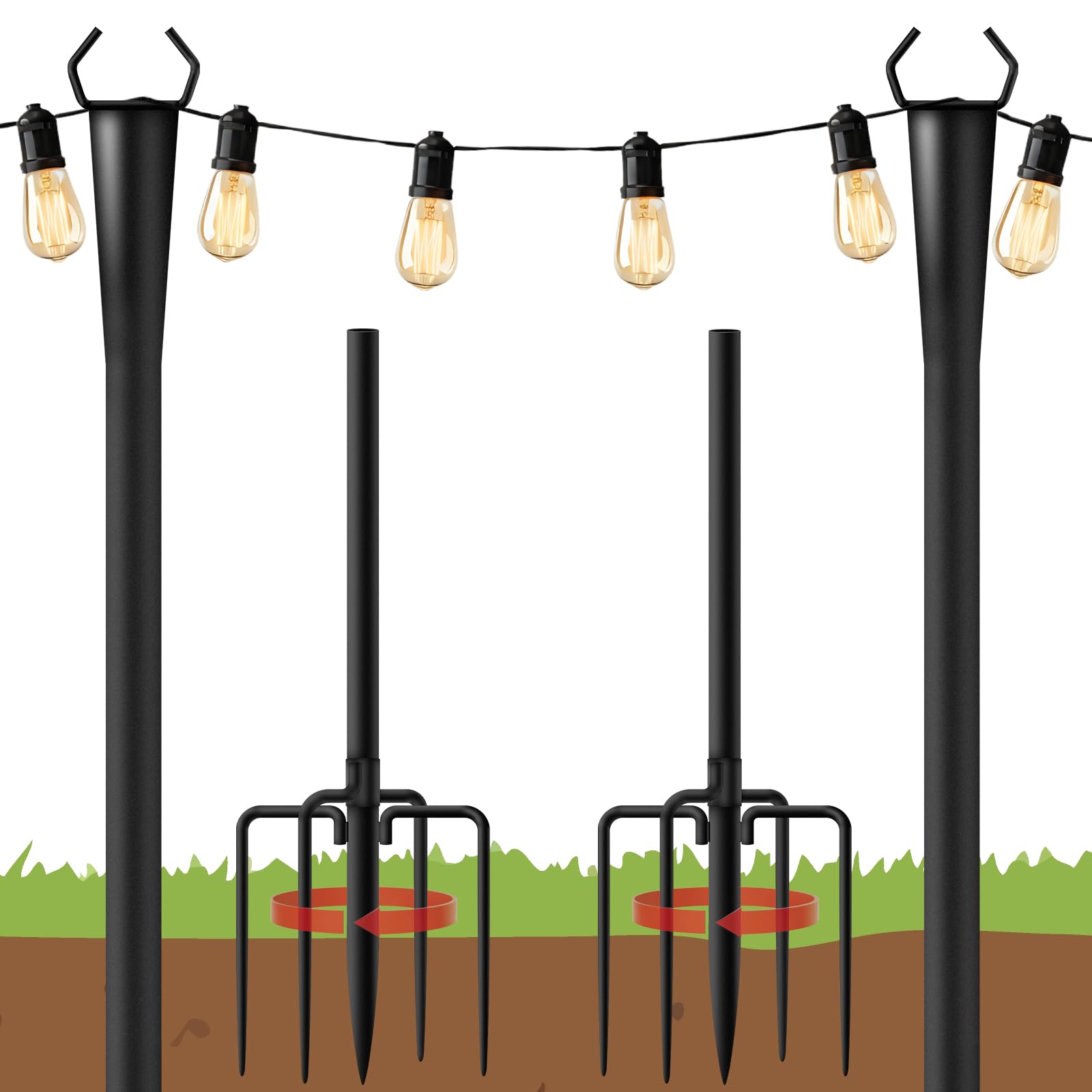 Photo 1 of 10Ft String Light Poles 2 Pack for Outside, Metal Outdoor Light Poles with 5 Prongs for Garden Patio Backyard Deck, Fence Bracket Hanging Light for Party Wedding Decor