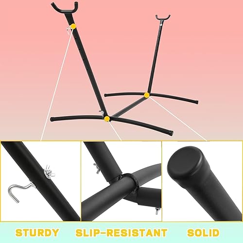 Miniatura 7 de KUAFU Soporte de hamaca resistente de 650 libras, 9 pies, con funda de transporte portátil de 104 pulgadas de largo x 46 pulgadas de ancho, para