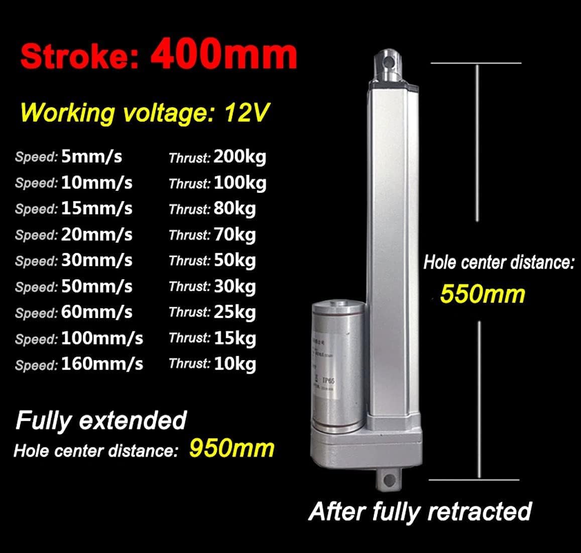 Siłownik Liniowy Dc 12v Elektryczny Silnik Podnośnika 400mm Skok 5mm/s 2000n Max, 400mm, 50mm/s-300N(30KG)