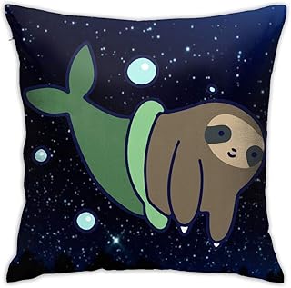 Traveler Shop Sirena Sloths Funda de Almohada Funda de cojín Cuadrado Sofá casero Decorativo 18 x 18 Pulgadas