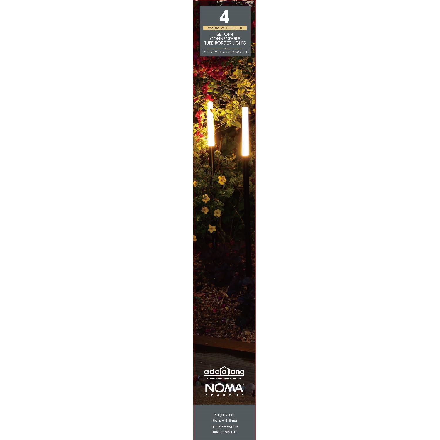 Noma Connectable Garden Tube Border Lights, 80 cm Each (Pack of 4), Warm White