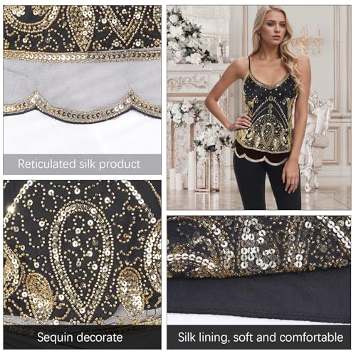 Vijiv Women's 1920s Inspired Beaded Sequin Top Shimmer Glitter Blouse V Neck Tank Top Formal Gatsby Shirt2