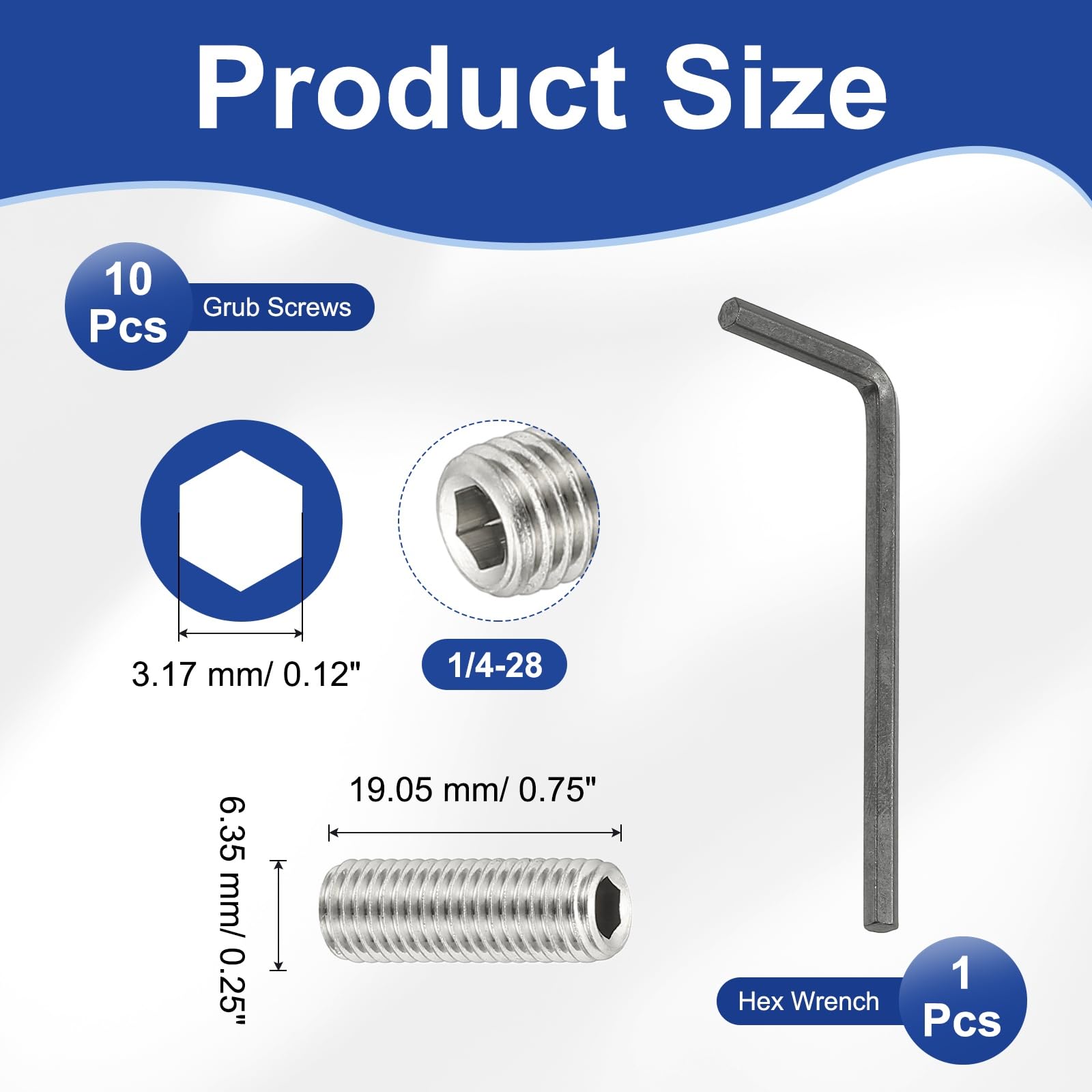 PATIKIL 1/4-28x3/4" Internal Hex Socket Set Grub Screws - Image 2