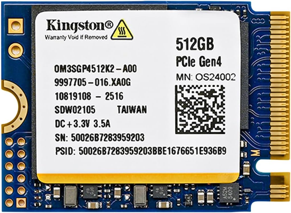 Kingston 512GB M.2 2230 PCIe Gen 4.0x4 NVMe SSD OM3SGP4512K-A00 Compatible With Steam Deck Surface Ally Mini PCs Up To 7000 MB/s