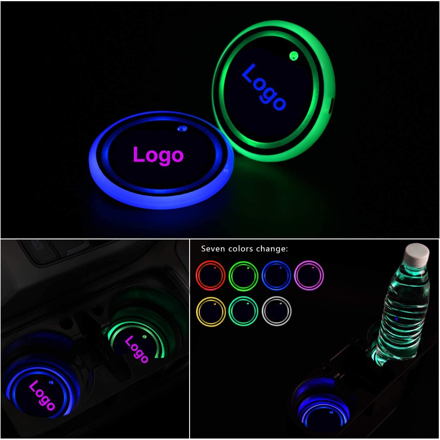 Tappetini LED Per Sottobicchieri Auto Con 7 Colori E Sensore Di Vibrazione, Ricarica USB