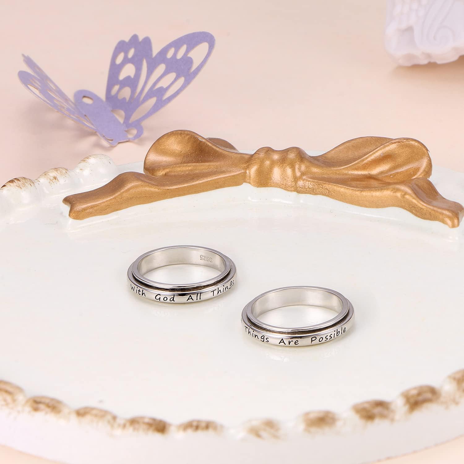Ladytree S925 Sterling Silver Spinner Ring for Anxiety, Promise Inspirational Ring Fidget Anxiety Worry Relieving Boredom ADHD Autism Band Fidget Rings for Anxiety Women Men