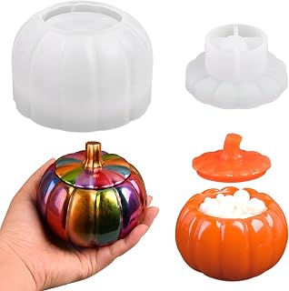 Resin Jar Mold, Pumpkin Resin Jar Mold with Lid, Epoxy Molds Silicone for DIY Jewelry Storage Box,Candle Holder,Candy Container, Resin Casting Craft, Halloween Decor