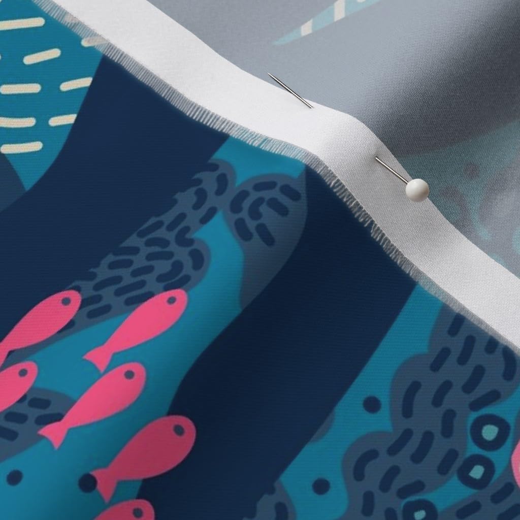 Spoonflower Fabric - Teal Dolphin Tropical Fish Sea Turtle Hot Pink Ocean Coral Reef Printed on Organic Cotton Sateen Fabric by The Yard - Sewing Quilting Apparel Home Decor