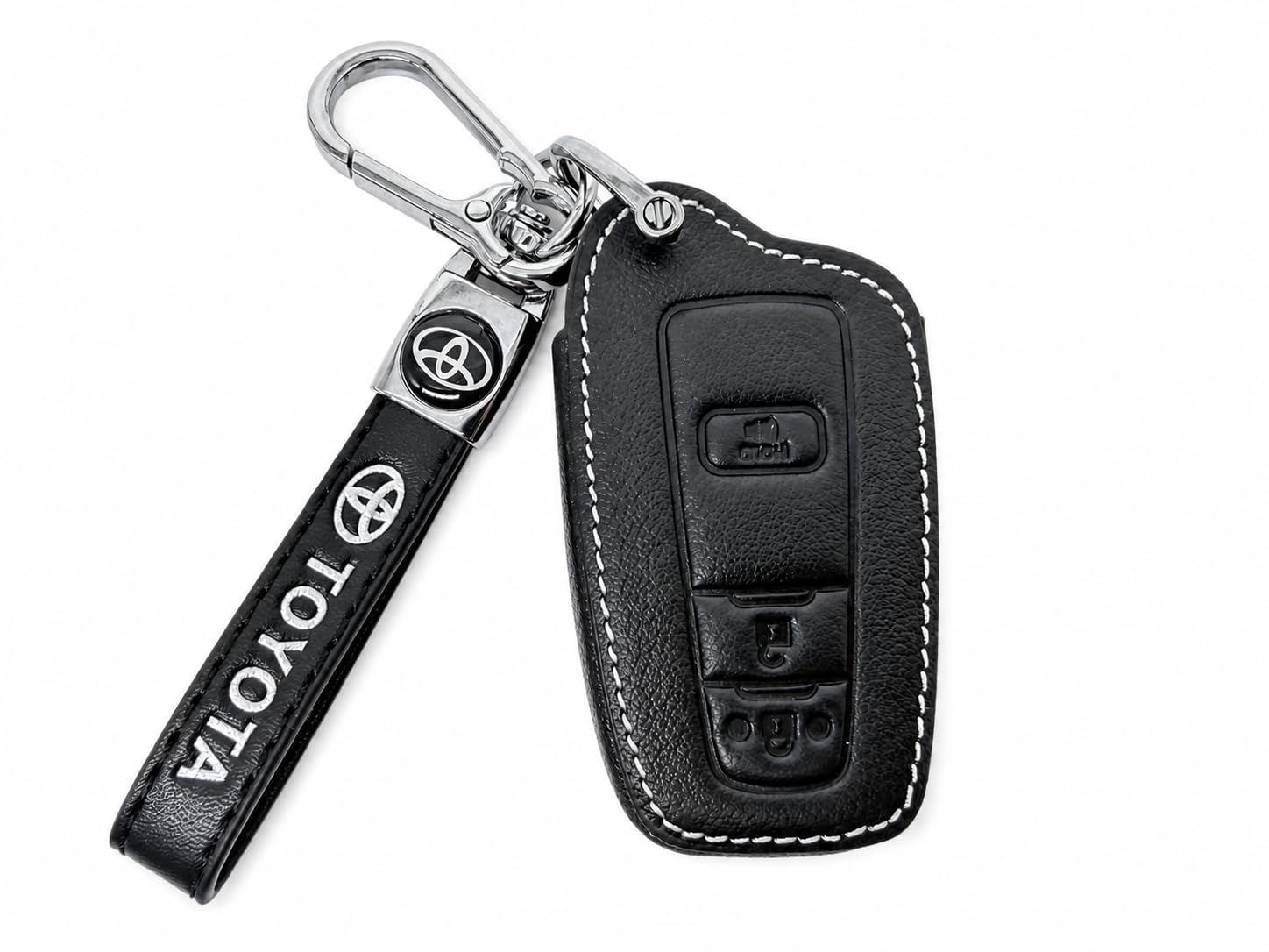 Funda para llavero de piel auténtica compatible con Toyota Camry Corolla RAV4 Highlander Avalon Prius C-HR 4Runner Tacoma Tundra, funda inteligente de 3/4 botones con llavero, protección completa