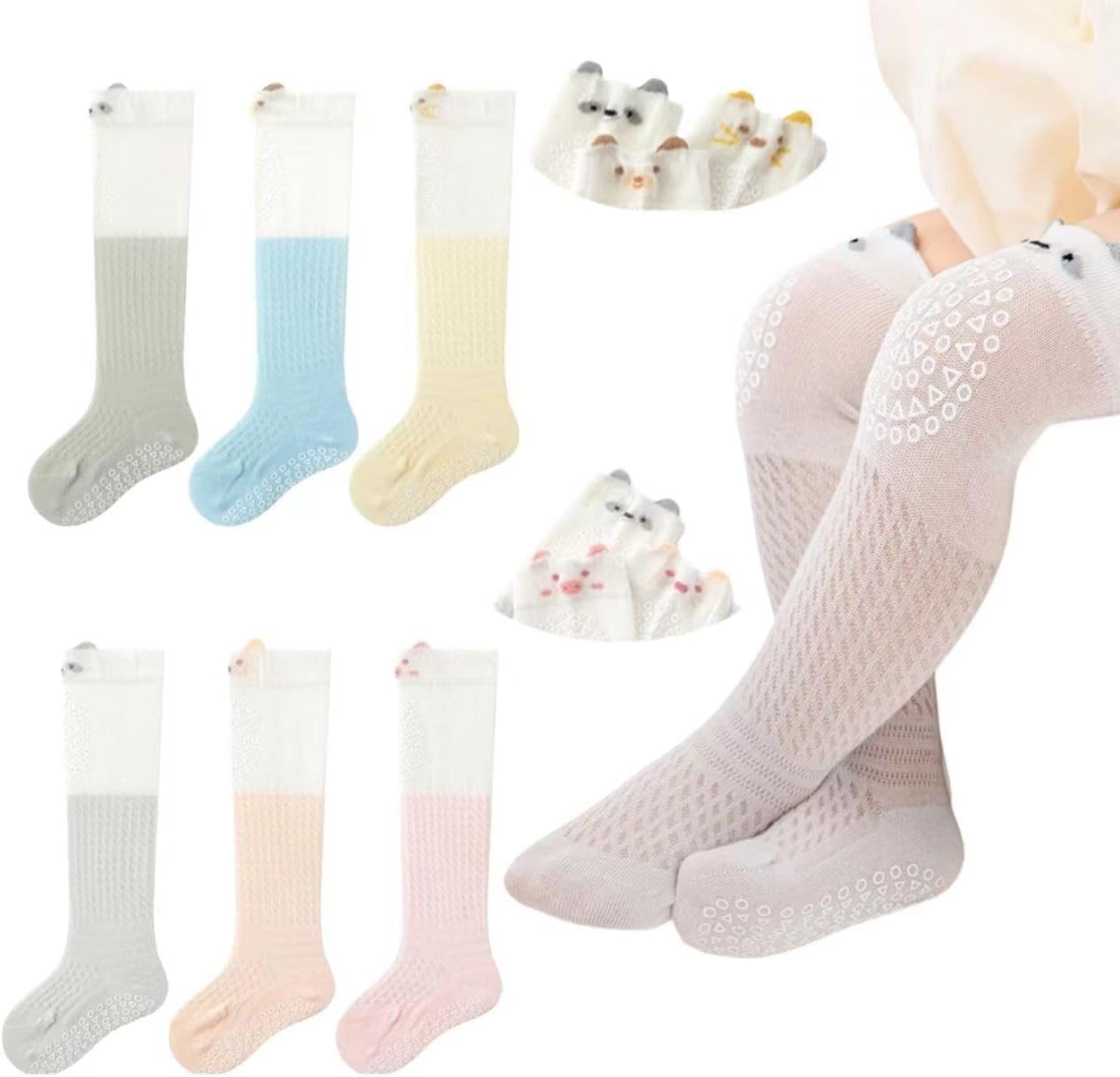 Baby Toddler Knee High Non-Skid Socks Girl Boy Mesh Thin Newborn Infant Floor Crawling Stockings 5/6 Packs