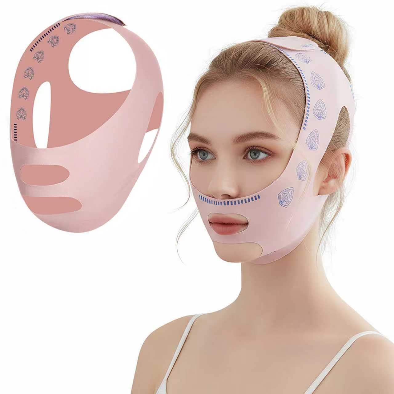 Face Tape Reutilizable y Ajustable,Reductor de Papada y Doble Mentón,Banda Lifting Facial V Line para Contorno Definido,Cómoda, Ligera,Transpirable y Durable,Uso Diario y Viajes,V Line Banda Rosa
