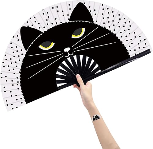 Amajiji Abanicos plegables grandes para bailar en línea, gran abanico de golpes para botas en el suelo, baile, fiesta, decoración, festival (gato