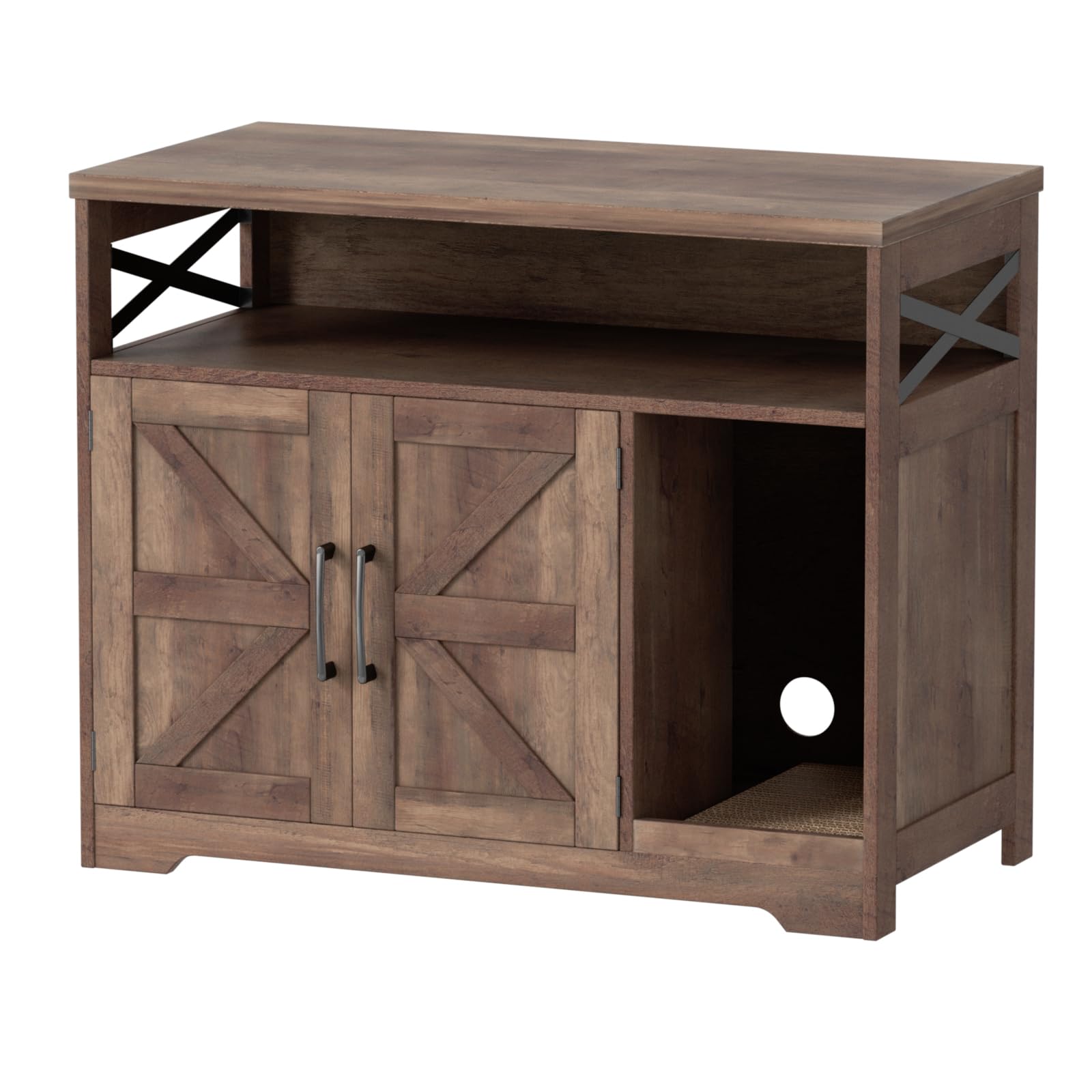 Cat Litter Box Enclosure, Hidden Litter Box Furniture with Scratch Pad, Farmhouse Indoor Cat House Washroom End Table, Retro Brown - image 8