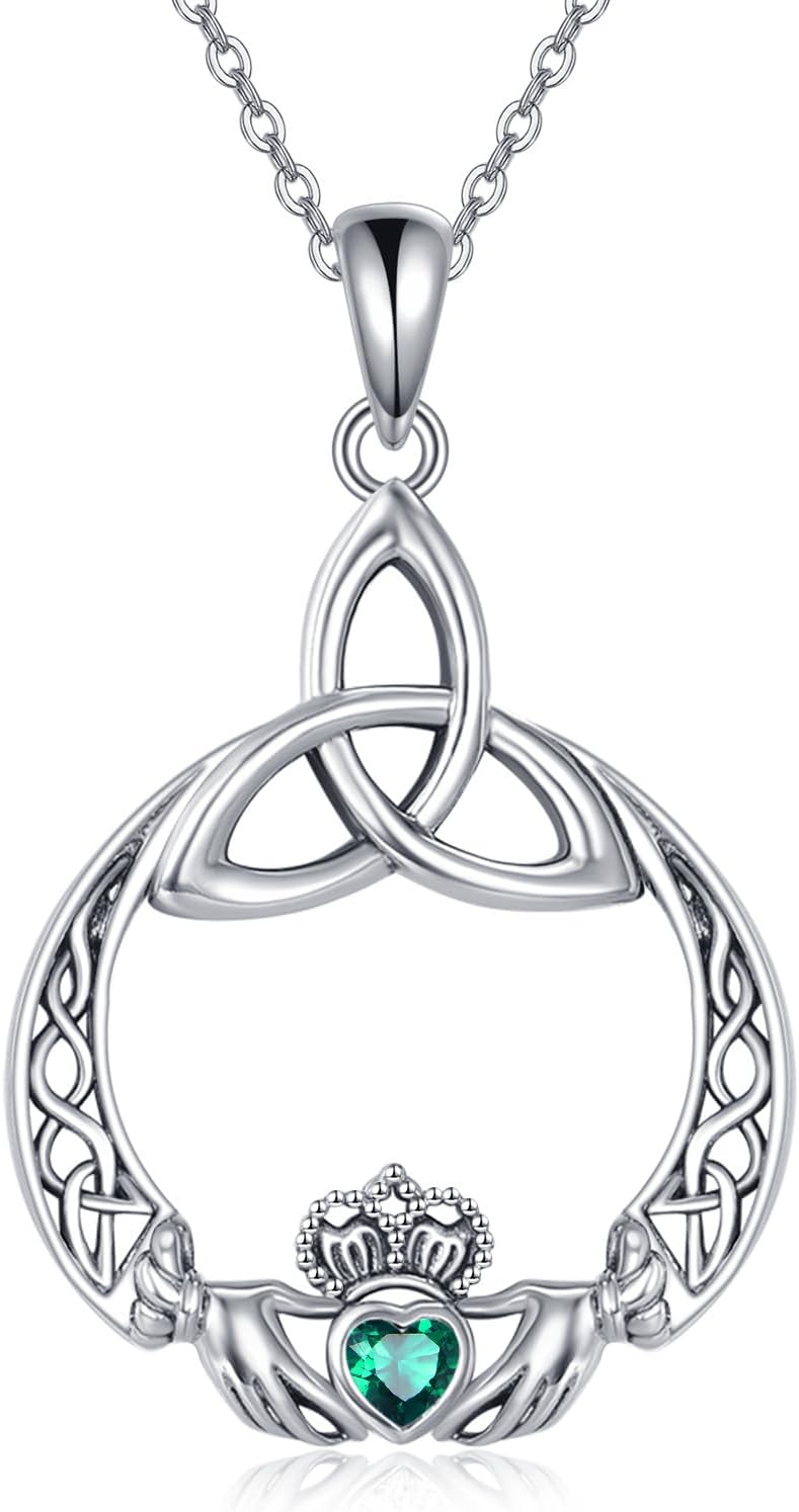 YAFEINI Claddagh Necklace Sterling Silver Celtic Knot Pendant Claddagh Jewelry for Women Mom