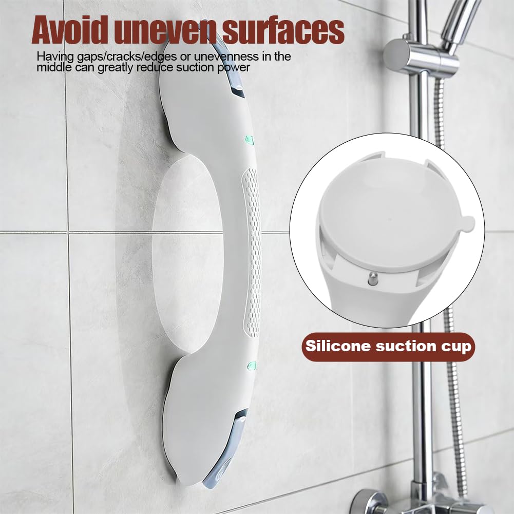 Barra di supporto doccia senza fori con ventosa, 120 kg, per anziani, indicatore di sicurezza colorato, removibile, impermeabile, per bagno e vasca da bagno, 44 cm, Blu
