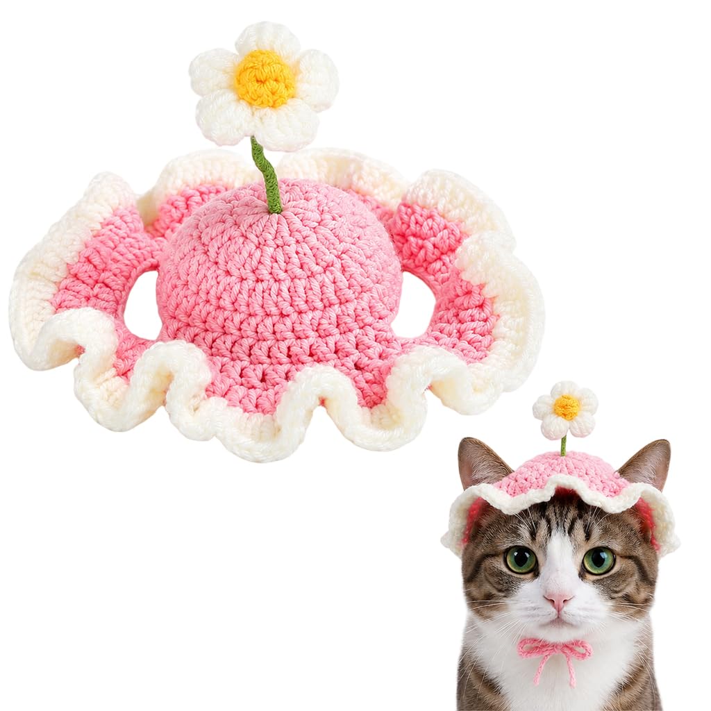 Qpets® Flower Cotton Knitted Pet Hat for Small Cats and Dogs Birthday Party | Made Of Gentle Cotton, Breathable and Prevents Heat Accumulation Pet Fur for All Day Comfortable Wearing-image-23