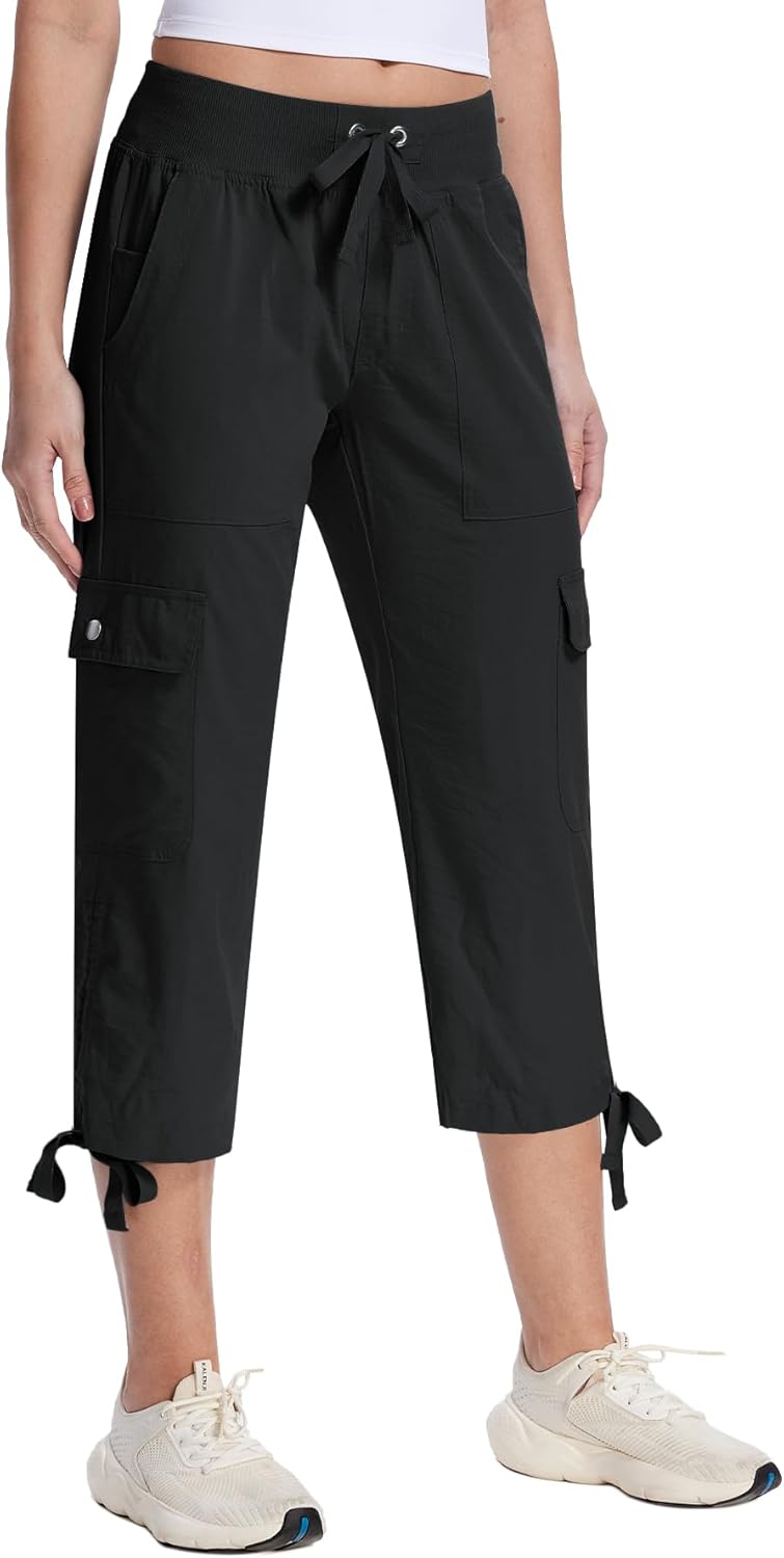 Pdbokew Women's Capri Pants with 6 Pockets Cargo Hiking Pants Lightweight Summer Casual Capris for Outdoor Travel