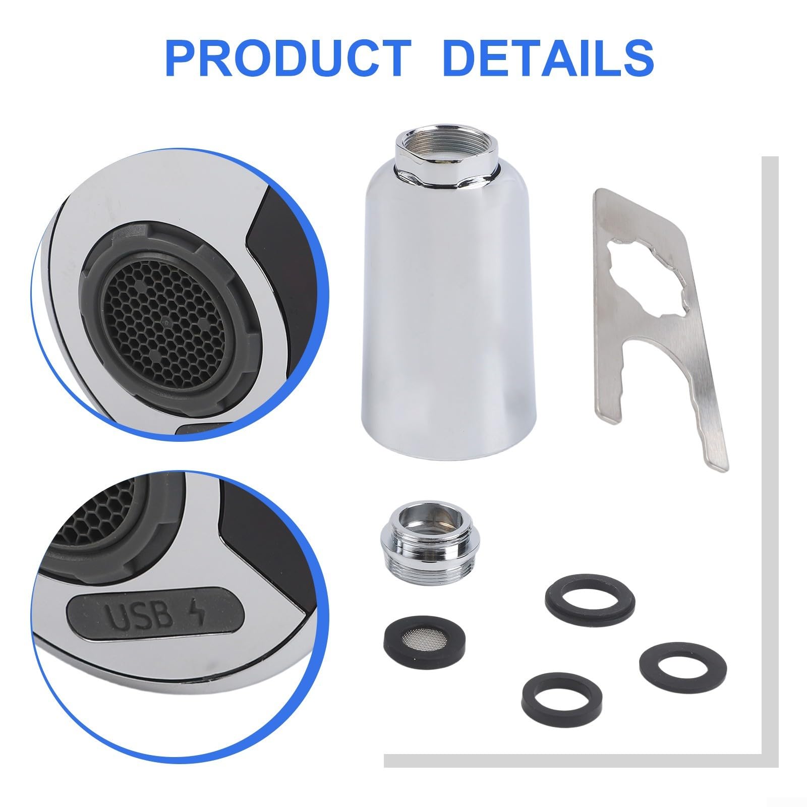 Grifo de infrarrojos para baño con sensor, compatible con rosca M22/para rosca M24, con alcachofa extensible y modo de chorro de burbujas, para lavabo, baño, lavabo de mano (alambre drawing)