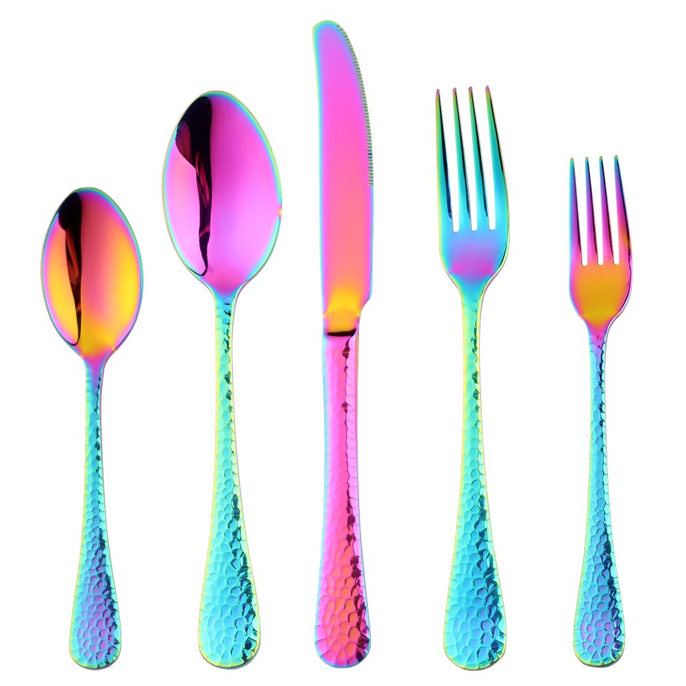 20-Piece Flatware Silverware Set, Bisda Rainbow Stainless Steel Cutlery Sets, Multipurpose Use for Home, Kitchen, Restaurant, Hotel Tableware Utensil Service for 4