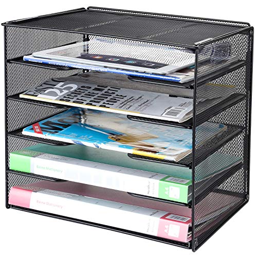Samstar Letter Tray Paper Organizer, Mesh Desk File Organizer with 5 Tier Shelves and Sorter, Black