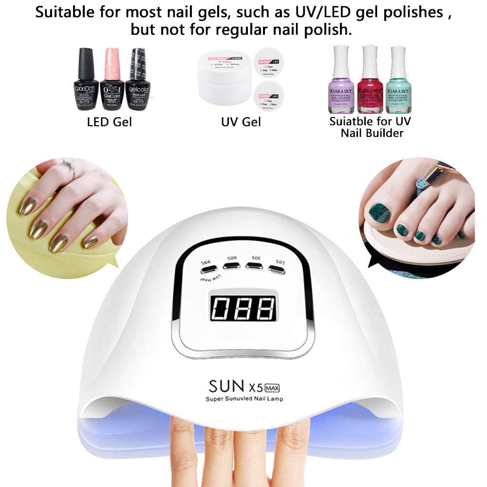 Lampe sèche-ongles 150W, Lampe à ongles UV LED pour ongles en gel, avec réglages de minuterie 10s/30s/60s/99s, capteur infrarouge, écran LCD