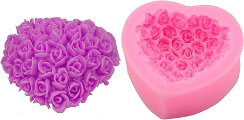 Miniatura 2 de Moldes de fondant, 2 piezas en forma de corazón, ramo de rosas, molde para voltear azúcar, molde para tartas, pastelería, hornear bricolaje,
