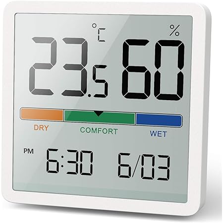 NOKLEAD Hygrometer Indoor Thermometer, Desktop Digital Thermometer with Temperature and Humidity Monitor, Accurate Humidity Gauge Room Thermometer with Clock (White)