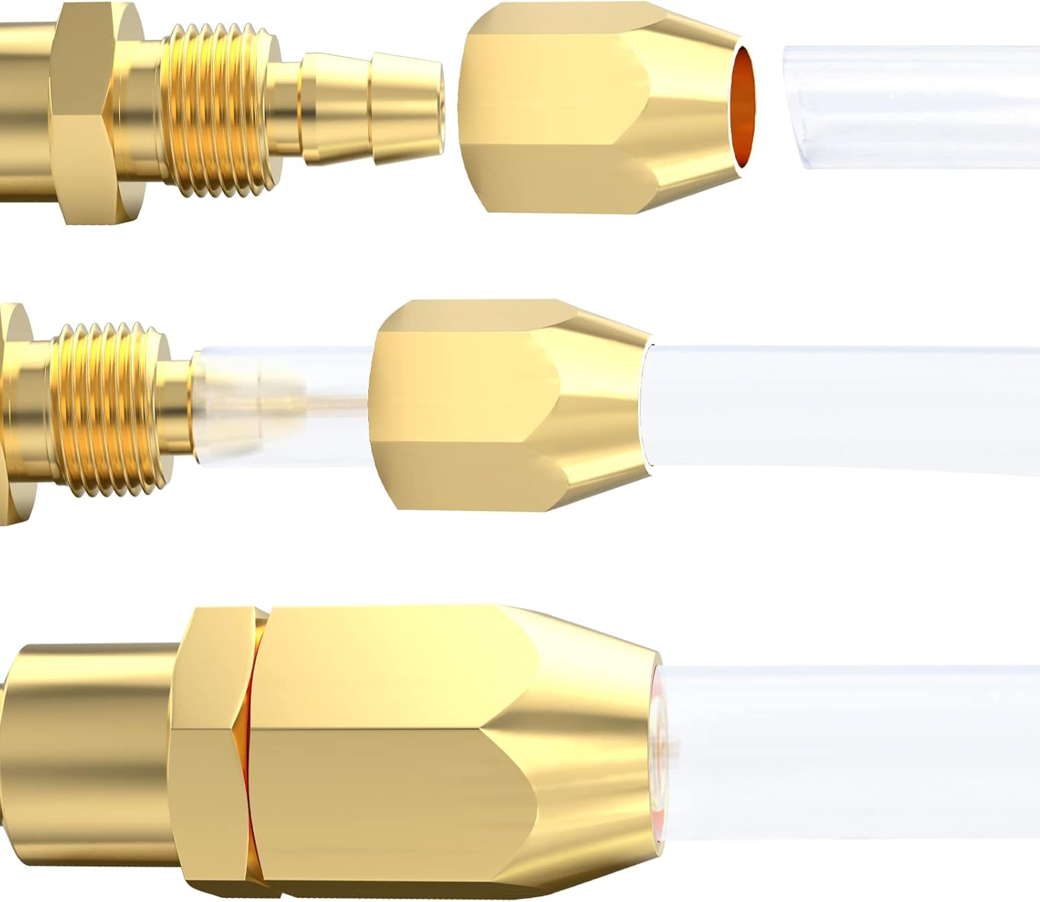 GASHER 10PCS Brass Pneumatic Replacement Fitting, Reusable Hose End Repair Fitting 1/4" Barb（Suitable for 1/4" ID，5/16" OD air hose) x 1/4" Flow Pneumatic Plug