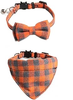 Bow Tie Cat Collar Bandana,2Pcs Breakaway Cat Collar with Bow Tie Bandana,Cute Cat Collars Breakaway Cat Bandana,Bow Tie Dog Collar Adjustable Size with Breakaway Bell Perfect for Small Dogs,Orange