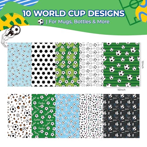Image of HTVRONT 10 Pack 12 inchx10 inch Soccer Ball Patterned Permanent Vinyl | Waterproof Vinyl with 2 Transfer Tapes, for MLS Leagues Cup Game Days, Youth Team Water Bottles, Sports Mugs